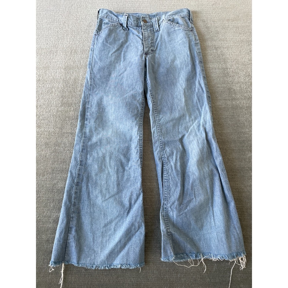 VTG 70s Lee Jeans Mens 28x26 Light Wash Bell Bottoms Raw Hem USA Talon Archival